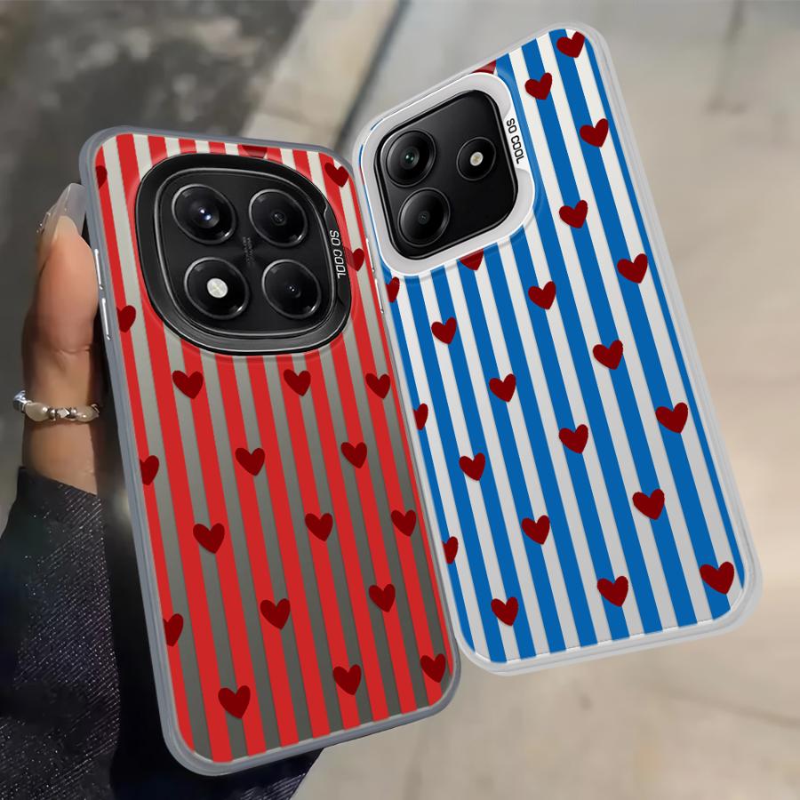 Back Phone Cover Case for Xiaomi Redmi Note 14 11 12 Pro 12s Note 13 Pro Plus 11s Stripe Love Heart