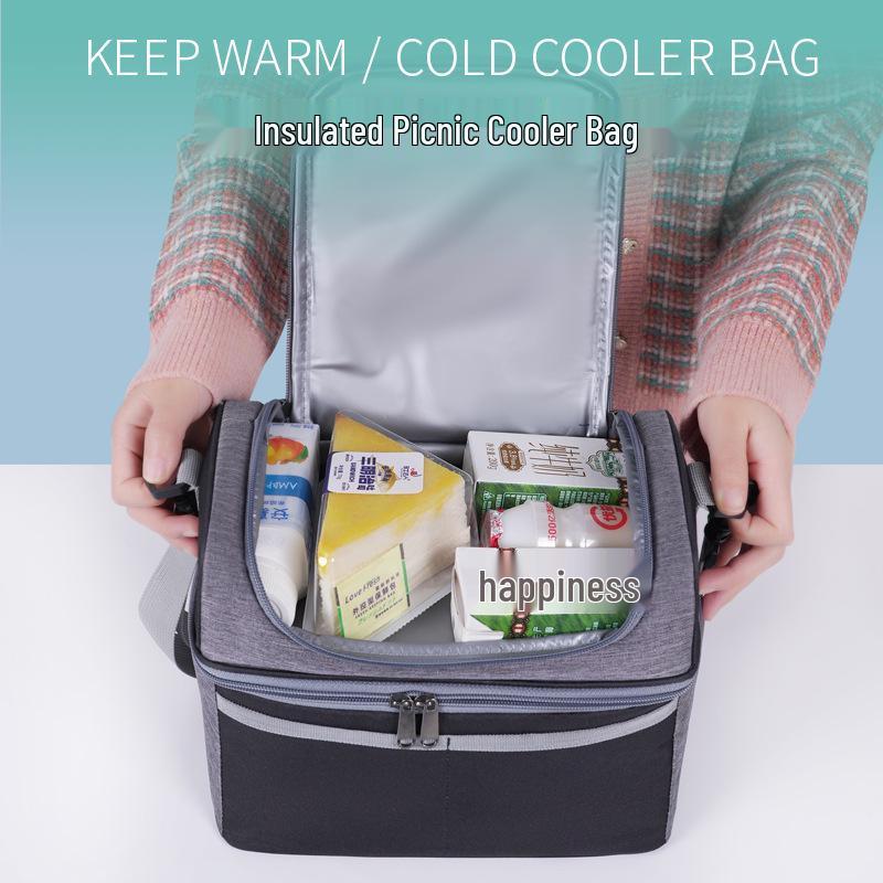 Double-Layer Insulated Lunch Bag - Solid Color, Crossbody Handbag, Portable Lunch Box