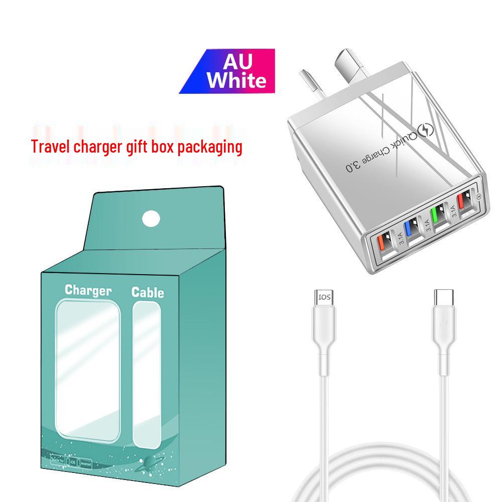 Colorful 4-Port USB Travel Charger 5V/2.4A Fast Charging Australian Standard
