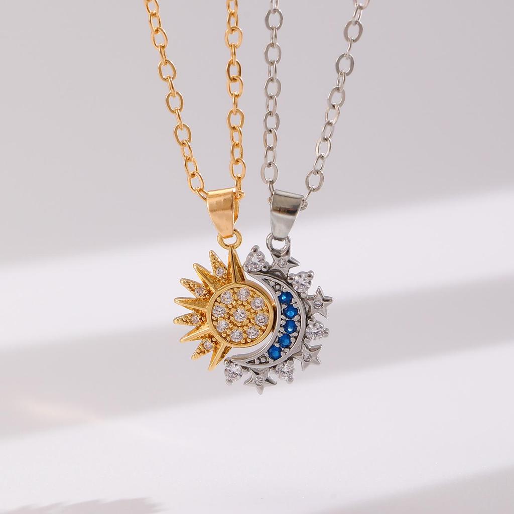 Sun & Moon Magnetic Couple Necklace – 100 Language Projection Pendant