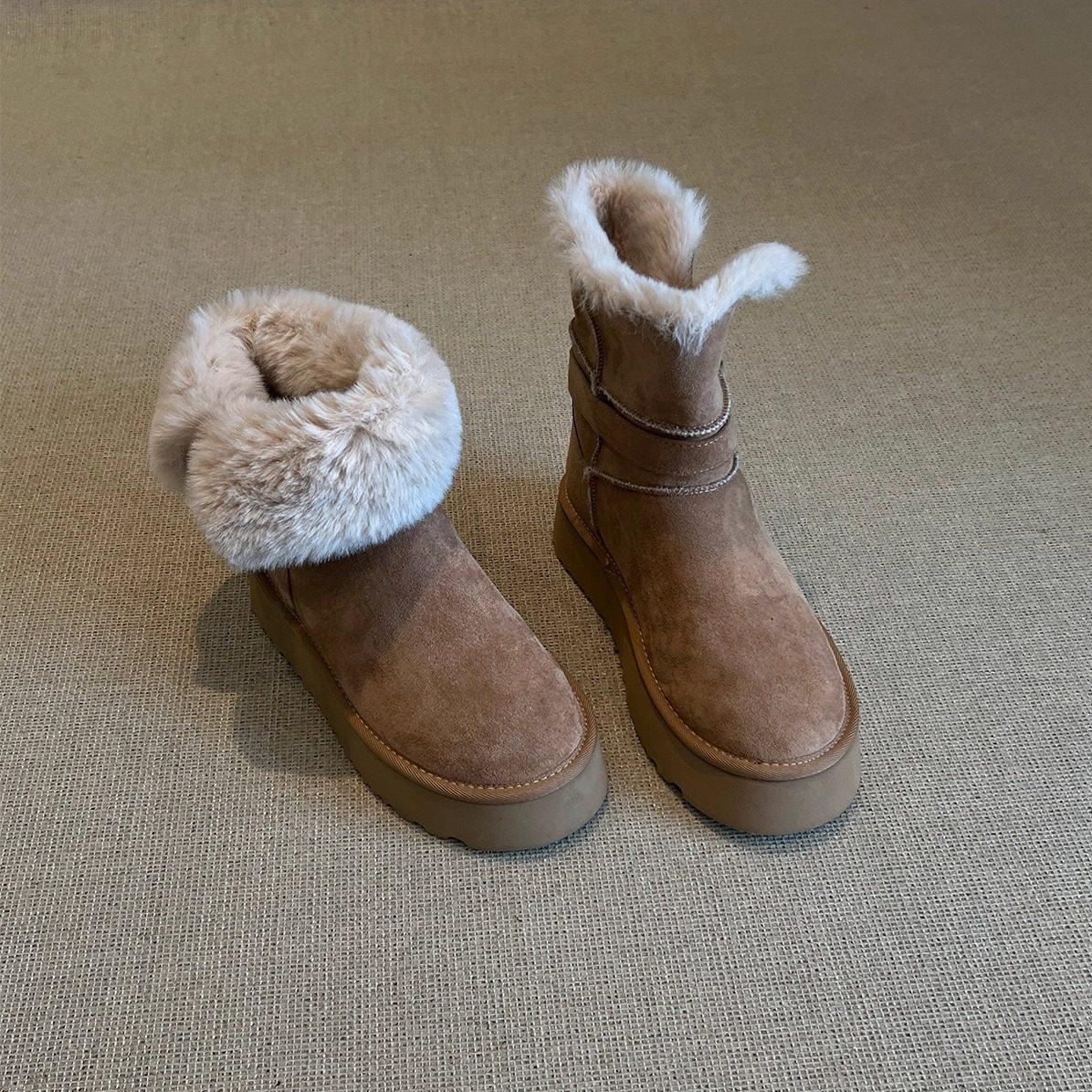 First encounter flanged two wear daily versatile warm Mao Mao cotton shoes winter new thick-soled snow boots 35