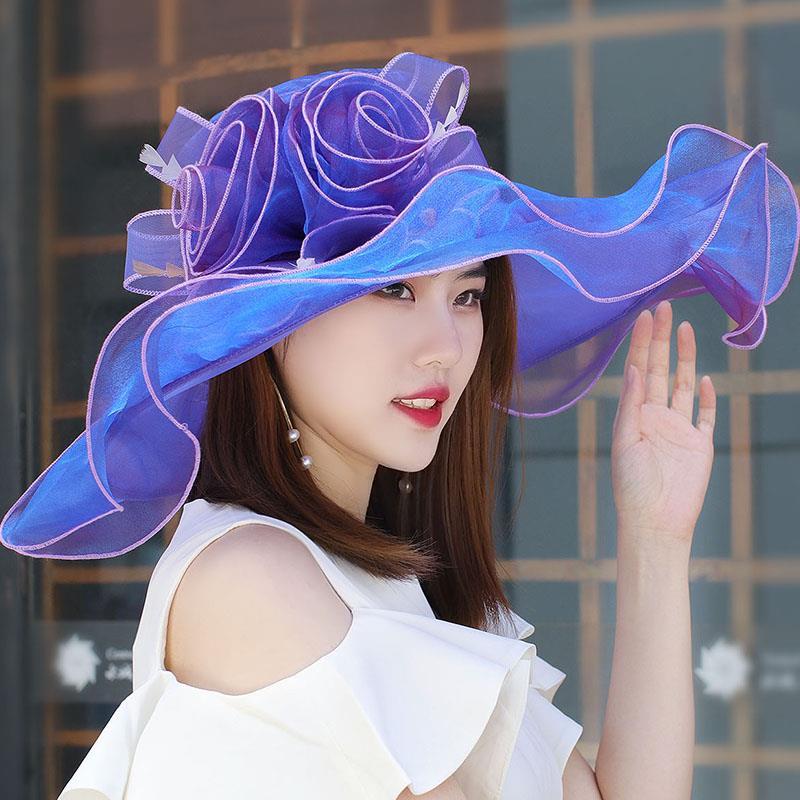 

Капелюх Жіночий літній капелюх із органзи, дихаючий сонцезахисний капелюх із рюшами, захист від сонця, широкі поля, шифоновий сонцезахисний капелюх для подорожей на пляж cap фіолетовий