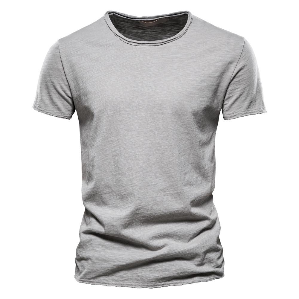 Herren Sommer V-Ausschnitt T-Shirt - Reine Baumwolle Slub, Unifarbe, Kurzarm