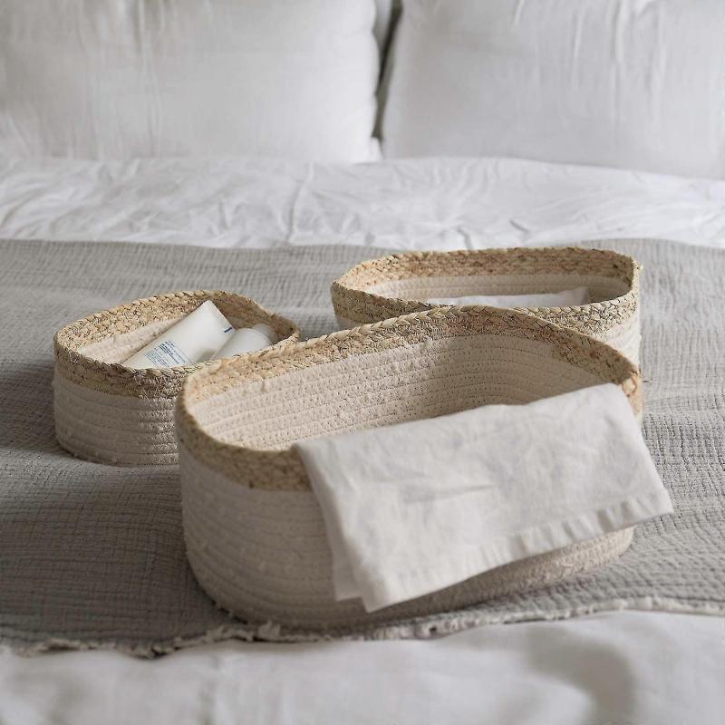 Woven Rope Storage Baskets Set Of 3 White Baskets For Shelves Decorative Bins Bin Organizer