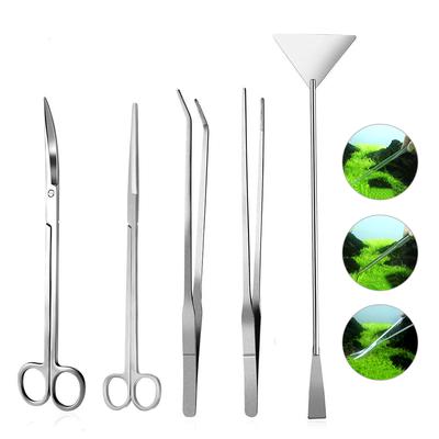 5 pz/set Acquario Kit di Attrezzi per Acquario Pinzette Forbice Spatola Set di Attrezzi Acquarista Multifunzionale