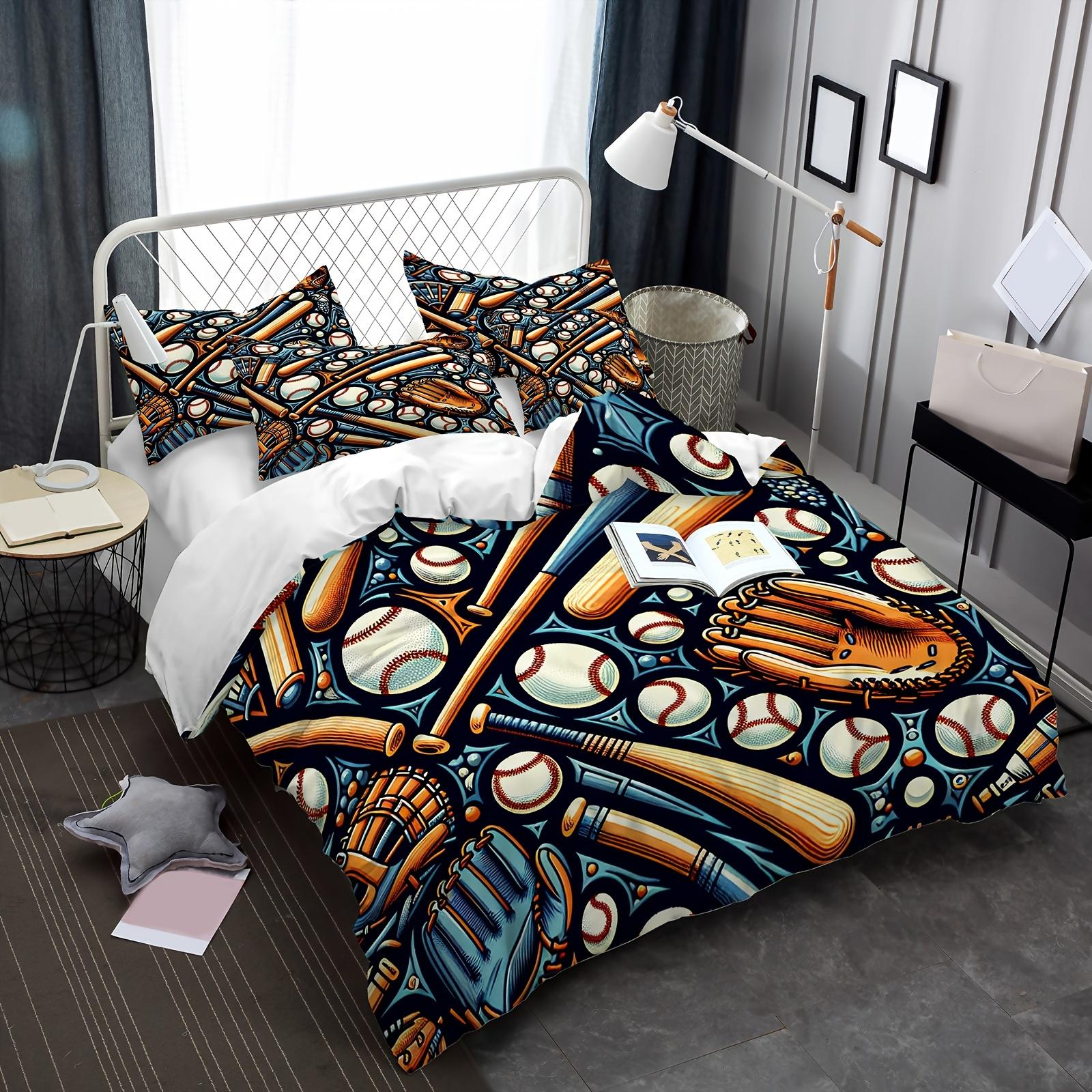

2/3Pcs Baseball Graphic Print Bedding Set Suitable For Boys And Girls Bedroom Use Machine Washable. Gifts For Baseball Sporter Duvet Cover Set&EU Single(135x200cm)