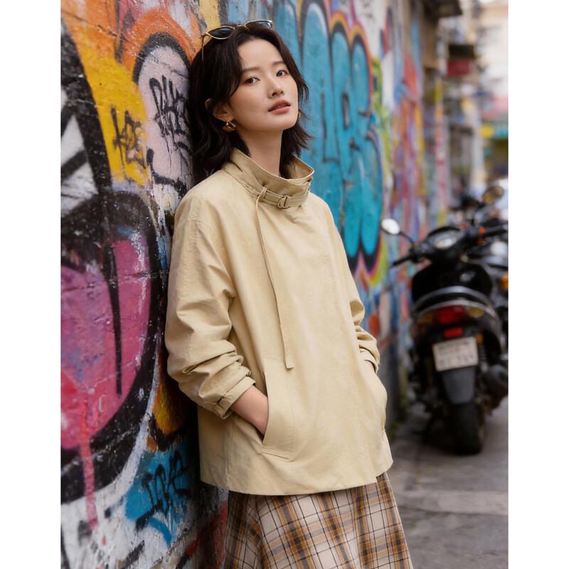 Женский укороченный тренч Demana из смесовой хлопковой ткани M