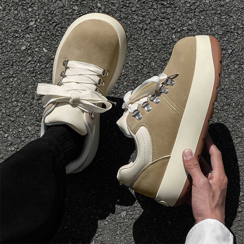 Fashion Tied Thick Heeled Men's Outdoor Boots Low Boot Shoes Men's Ankle Sneakers Sport Baskette Sheos Sapatilla Tenya Lofers