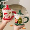 Santa Claus Ceramic Couple Mug, Beautiful Creative Gift, Cute Water Cup with Lid, Gift Box for Gifts