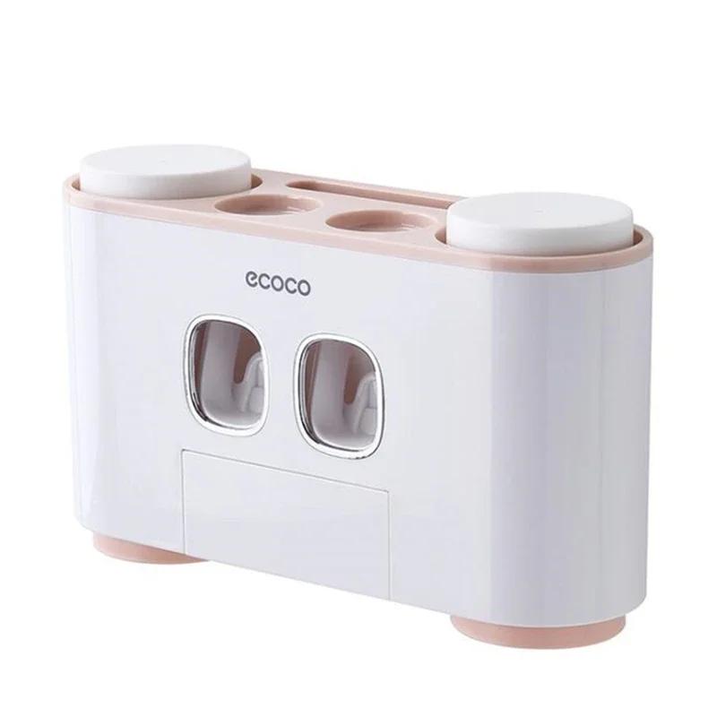 Distribuitor automat de pastă de dinți Suport magnetic pentru periuță de dinți Set de accesorii pentru baie Stocător de pastă de dinți montat pe perete