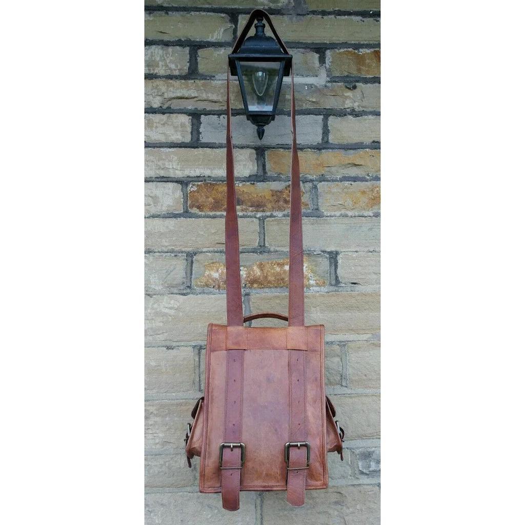 New Genuine Brown Men's Leather Goat Bag Laptop Rucksack Vintage Travel Backpack