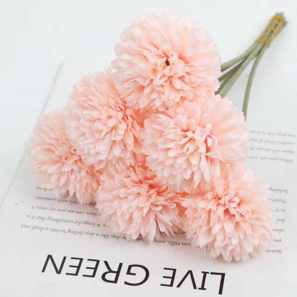 Silk Material Artificial Bouquets 6 Bouquets Ball Shape Fake Ball Chrysanthemum Hydrangea Style Fake Flower