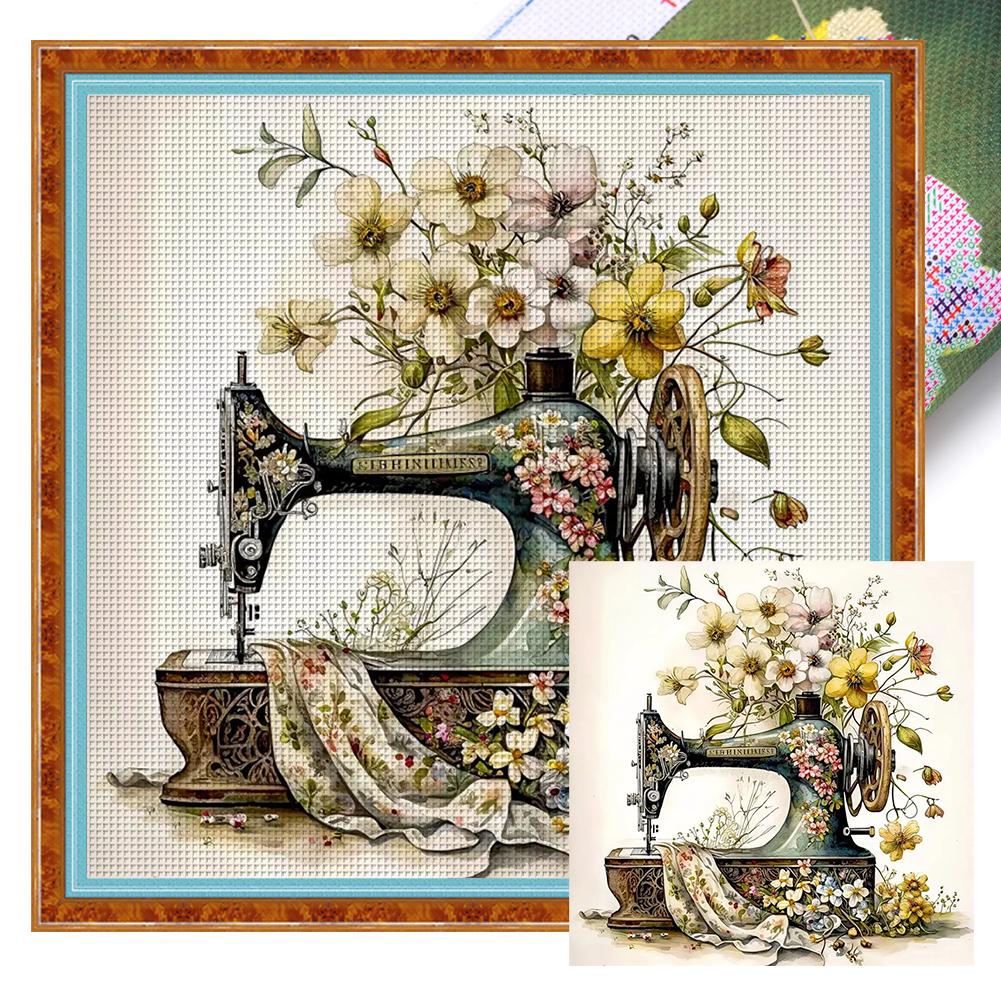Full Embroidery Cotton Thread 14CT Printed Floral Sewing Machine Cross Stitch