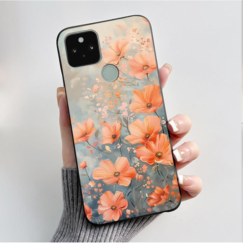 Silikonhülle für Google Pixel 5 Pixel 5A Pixel5 Pixel5A Weiche Abdeckung Luxus Mode Schmetterlingsblumen Bemalt Schwarz Handyhülle