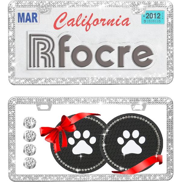 Bling License Plate Frames For Women Sparkly Rhinestone License Plate Frame Diamond Car License Plate Cover Glitter Bedazzled License Plate Holder 2