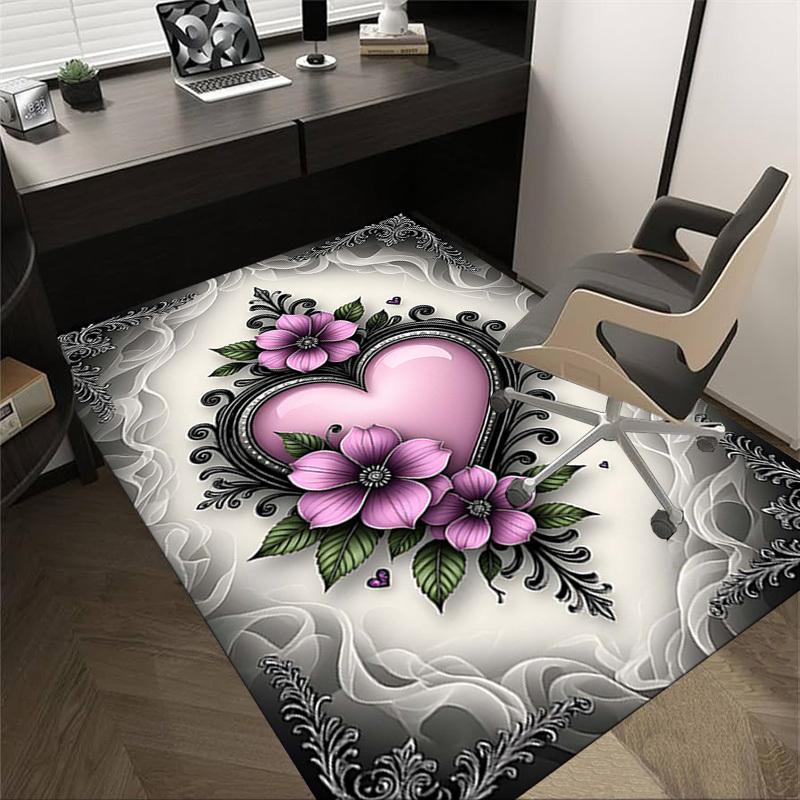 

1PC Heart Flowers Non-Slip Floor Carpet Compatible for Office&Living Room&Dining room - Flat-Weave Machine- Soft & Pattern-E302 60cm by 90cm