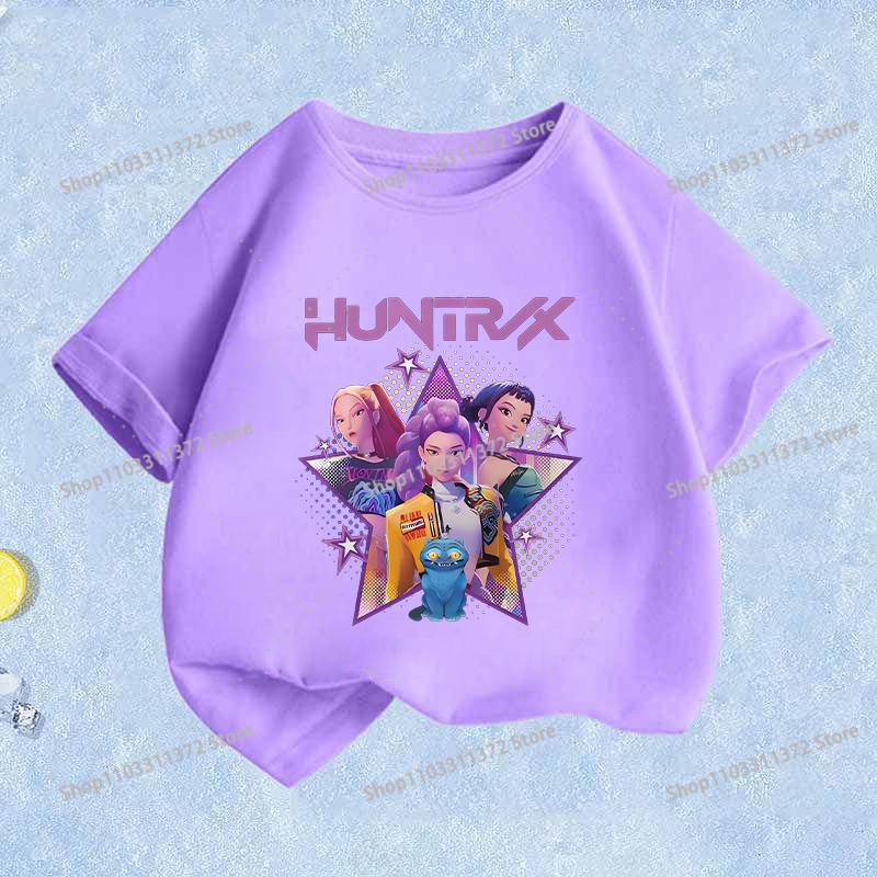 Movie K-Pop Demon Hunters T-shirt Summer Cotton Purple Toddler Short Sleeve Girl Clothes Fashion Cartoon Kids Birthday Tops Gift