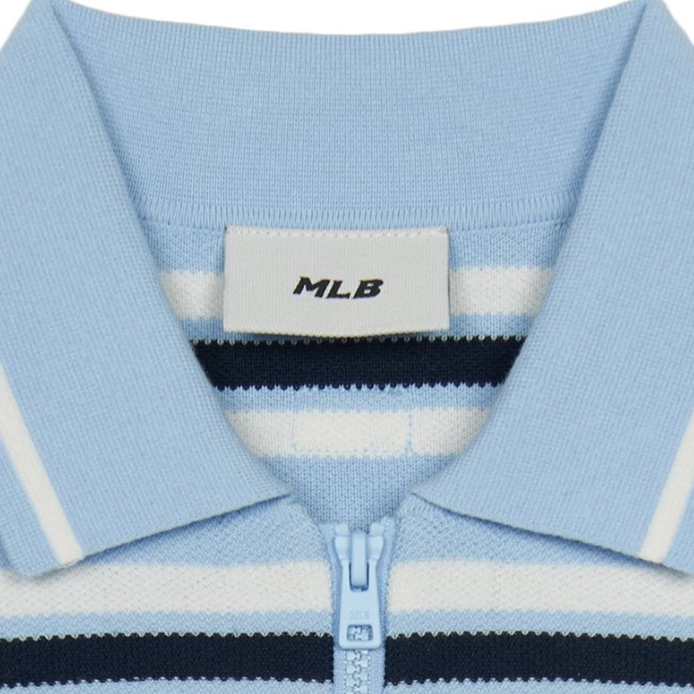 MLB Striped Zip Short Sleeve Knit Top Women Tops Light-Blue 3FKPV0253-07SBL