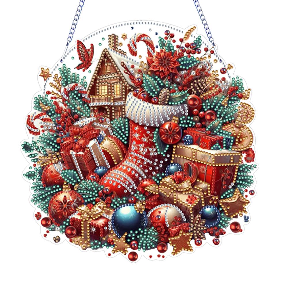 Xmas Theme 2D Flat DIY Special Shape Rhinestone Diamond Art Window Pendants Diamond Art Pendant Wall Decor for Home & Windows