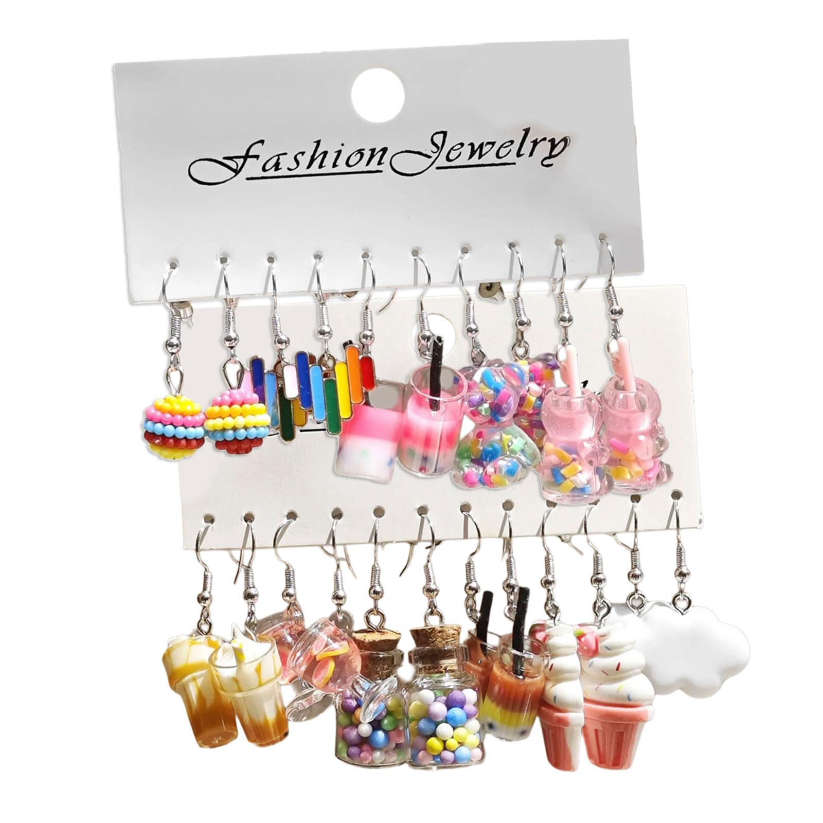 

Elegant Charm Food Themed Milk Tea Earrings Collection 11 Pairs Sturdy Resin Craft Supplies for Daily Casual Wear