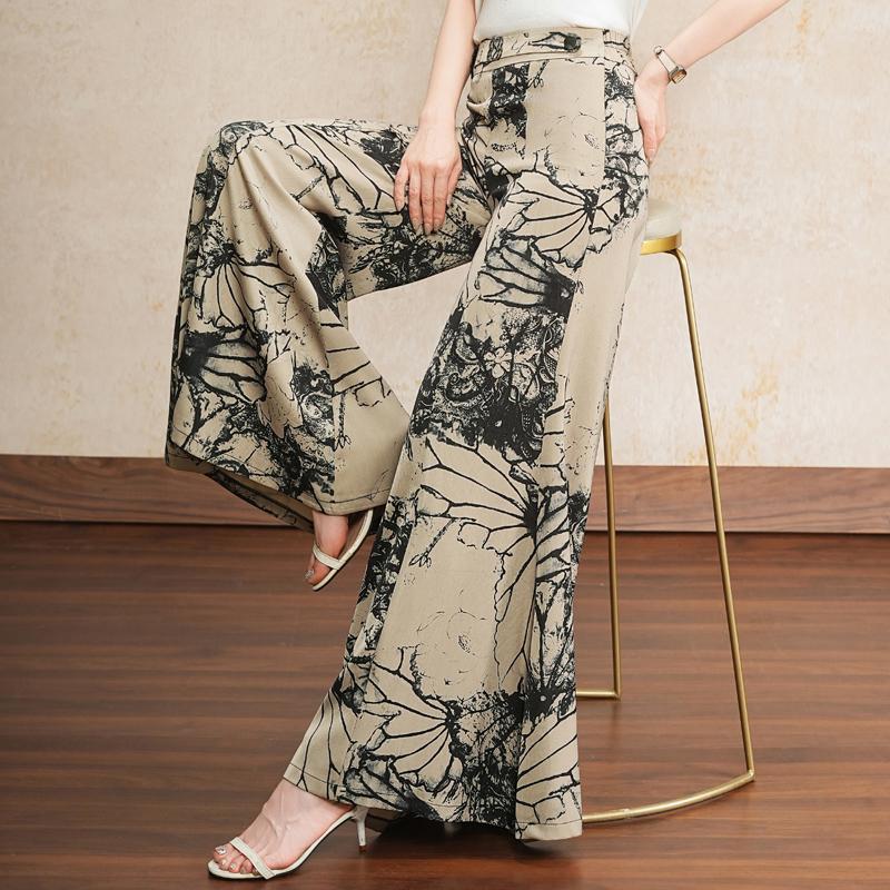Women's Floral Print High Waist Wide Leg Pants – Flowy Palazzo Trousers (Size 27-33)