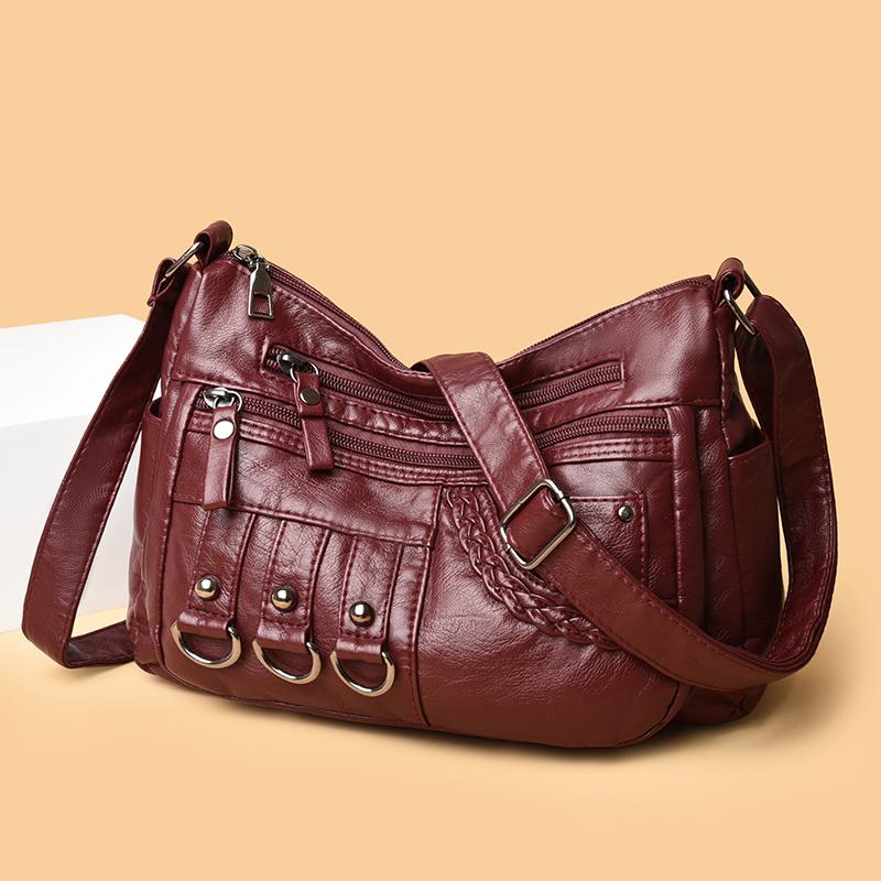 Large Capacity Multi-layer Women's Bag Middle-aged Mother's Bag Soft Leather Crossbody Bag