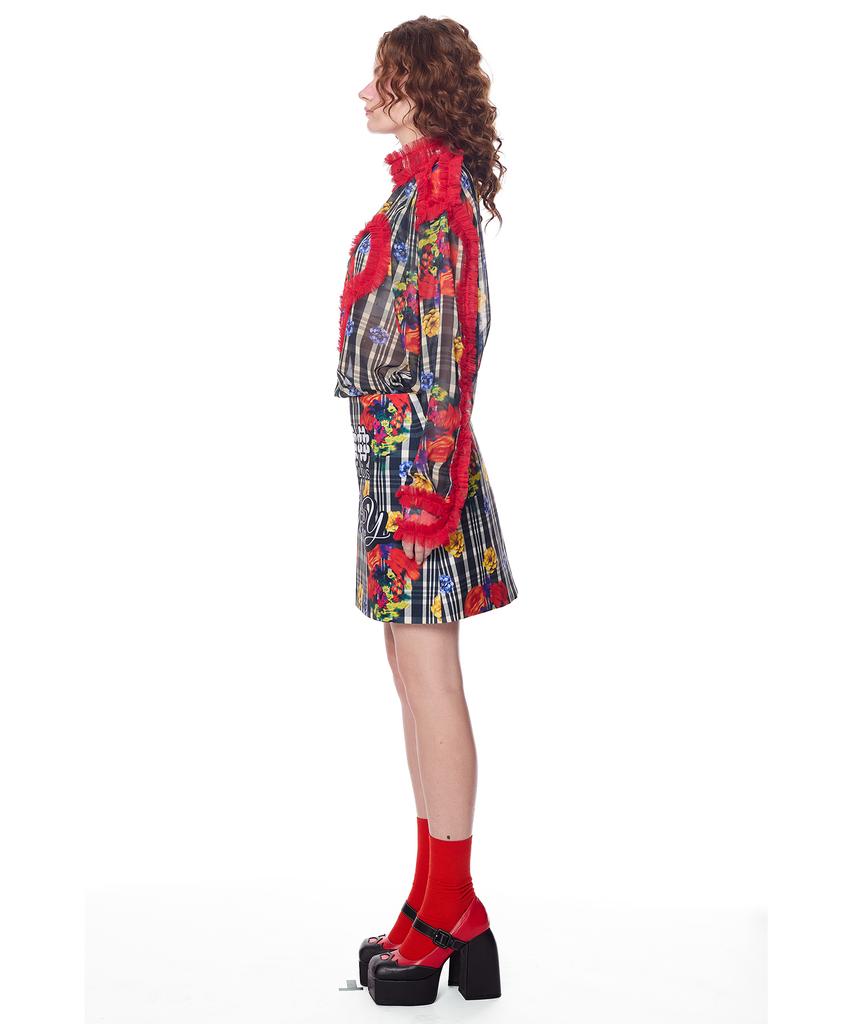 Greedius Joy Emblem Check Skirt