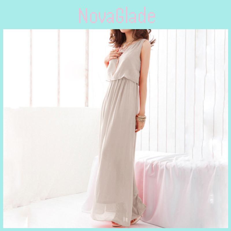 Elegant Summer Fashion Women Round Neck Sleeveless Chiffon Dress For Casual Party
