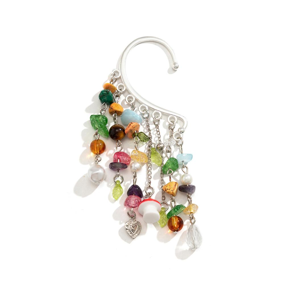 Zauberhafte Waldelfen-Ohrmanschetten für Frauen, Boho-Feenpilz- und Quastenketten-Ohrringe, Ohrring-Schmuck ohne Piercing, wunderlicher Elfen-Ohrschmuck