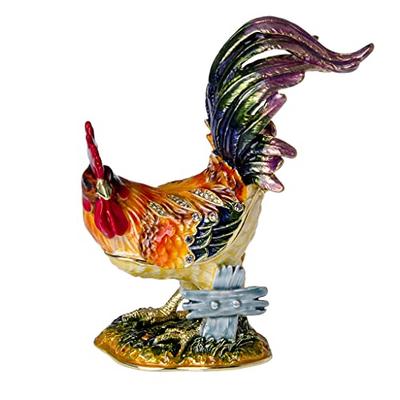 Rooster Trinket Box Small Chicken Figurine Gold Plated Crystal Enamel Chicken Home Decor Keepsake Festival Gift