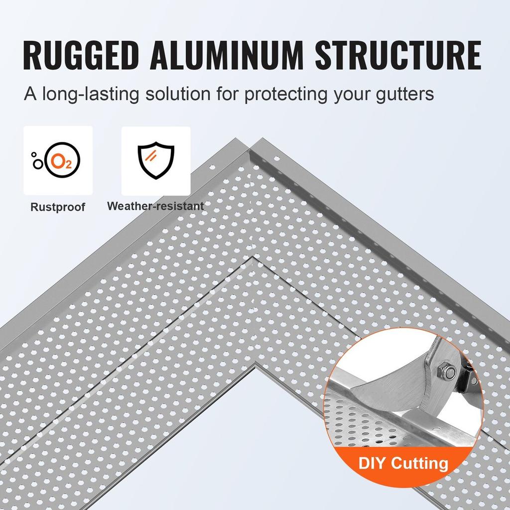 Gutter Guard, 152mm Width, Aluminum Leaf Filter DIY Gutter Cover, 26 PCS 264cm Total Length, 4mm Hole Diameter & 0.5mm Thick Raptor Gutter Guards Fits