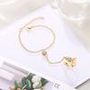 Minimalist Green Rhinestone Leaf Finger Ring Bracelet for Women Elegant Imitation Pearl Zircon Link Chain Hand Jewelry
