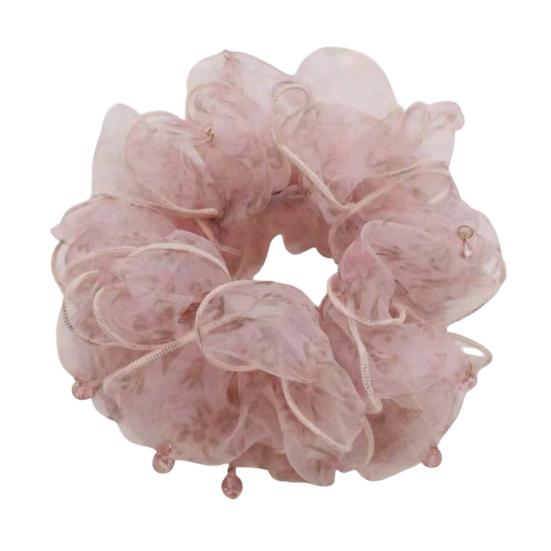 

Hair Tie Beads Decor Double Layer Mesh Women Hair Rope Bun Half-Tied Hairstyles Ponytail Holder Hair Accessory розовый