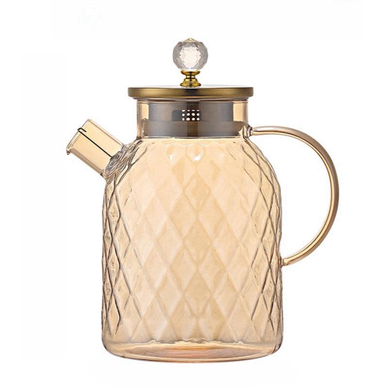 

Новый стеклянный чайник цвета шампанского с крышкой из нержавеющей стали, из высокоборосиликатного стекла, кувшин для сока, большой емкости, бытовой чайник Lanling 1800ml