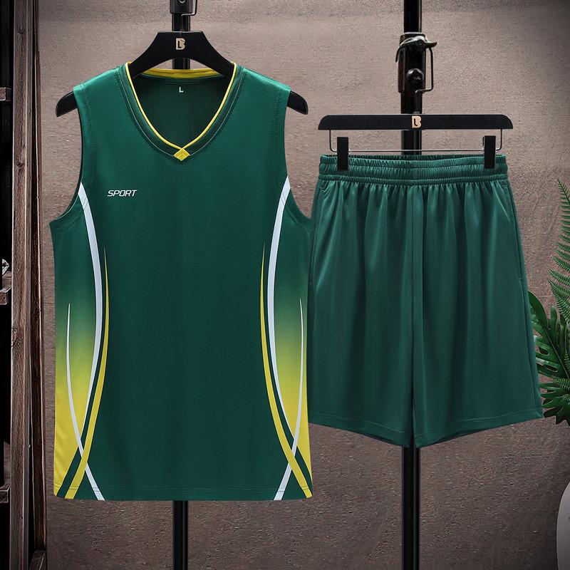 Sportanzug Herren Lauf- und Fitnesskleidung Atmungsaktives Kurzarm-T-Shirt aus Eisseide Schnelltrocknende Weste Zweiteiliges Set