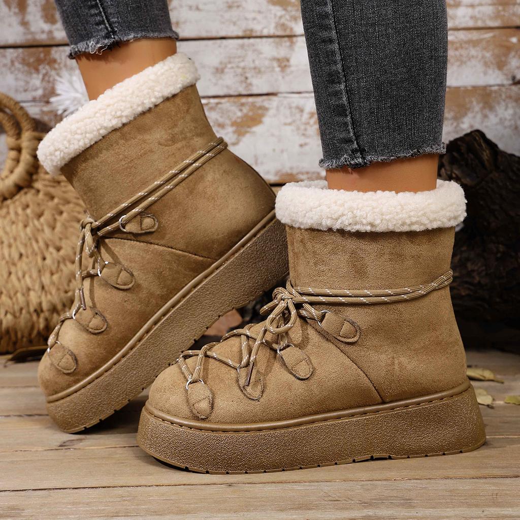 Fashion Women Snow Boots New Winter Warm Fashion Round Toe Ankle Booties Women Comfortable Soft Sole Lace-Up Bow Platform Shoes Women