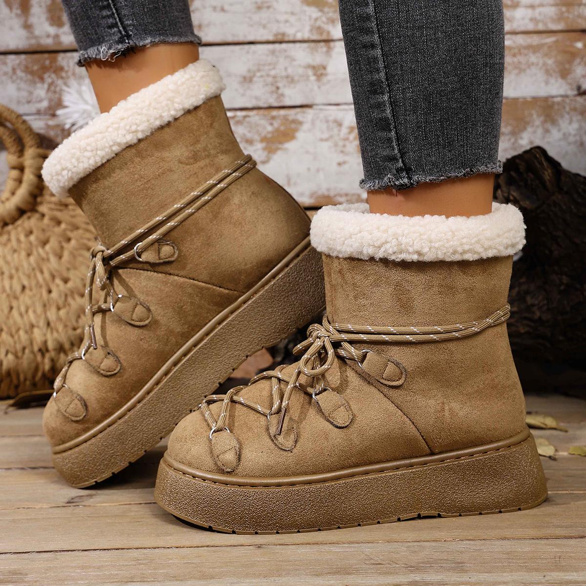 

2025 Новый тренд Женские зимние ботинки Удобные Противоскользящие Теплые Ботильоны Осень Зима Платформа Уличная Дизайнерская обувь Женская 36 бежевый