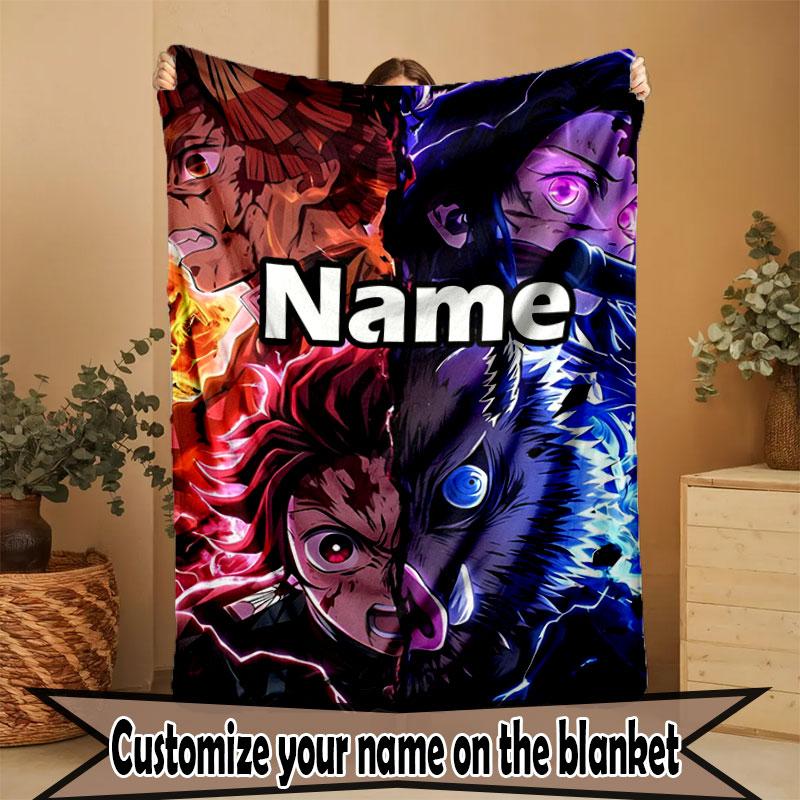 Individuelle Personalisierte Demon Slayer Druckdecke, Heimdekoration, Schlafzimmer, Sofa, Camping, Couch, Geschenke für Geburtstag Weihnachten