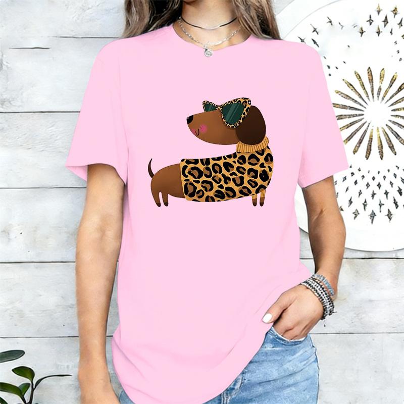 Leopard Print Dachshund Dog Graphic Tshirt Unisex Casual Cotton Short Sleeve Cute Pet Lover Tee
