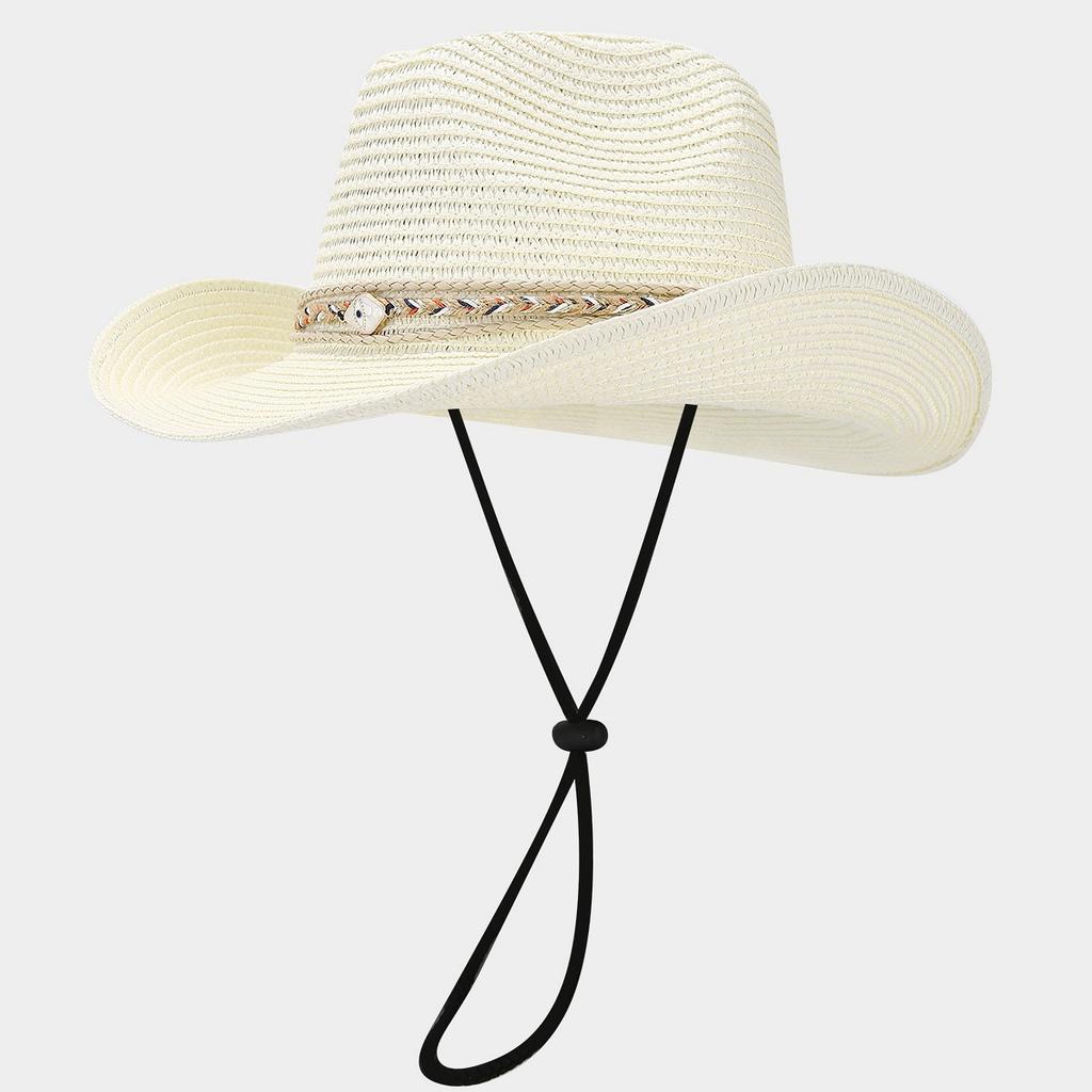 Women'S Summer Vacation Panama Straw Cowboy Hat, Retro Shapeable Brim, Outdoor Travel Sun Protection Cap
