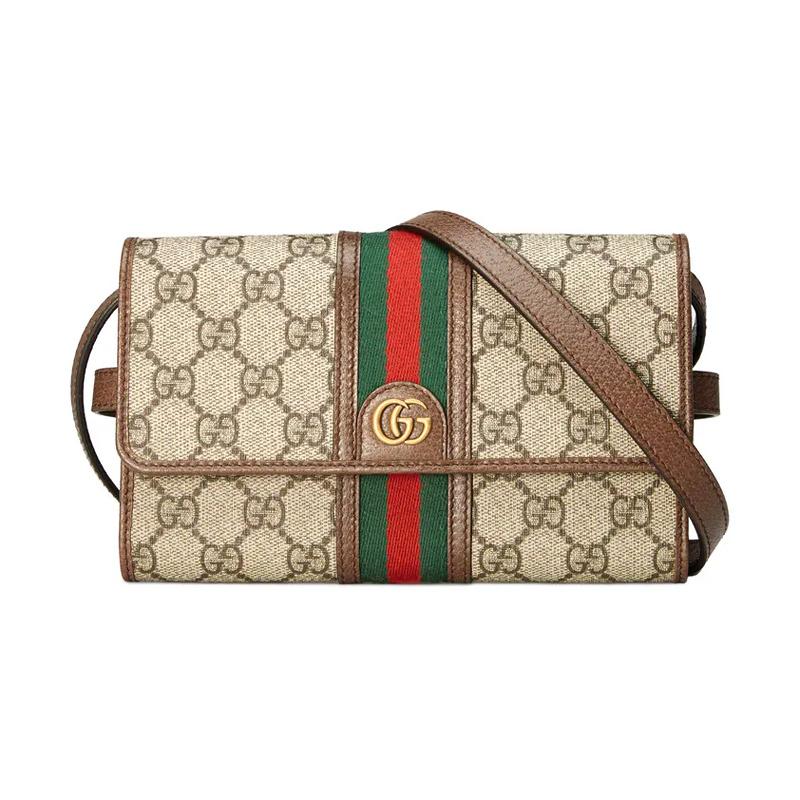 Gucci Ophidia distressed old flower Logo striped webbing, leather trim and canvas, one-shoulder crossbody bag, mini, unisex couple style, ebony color