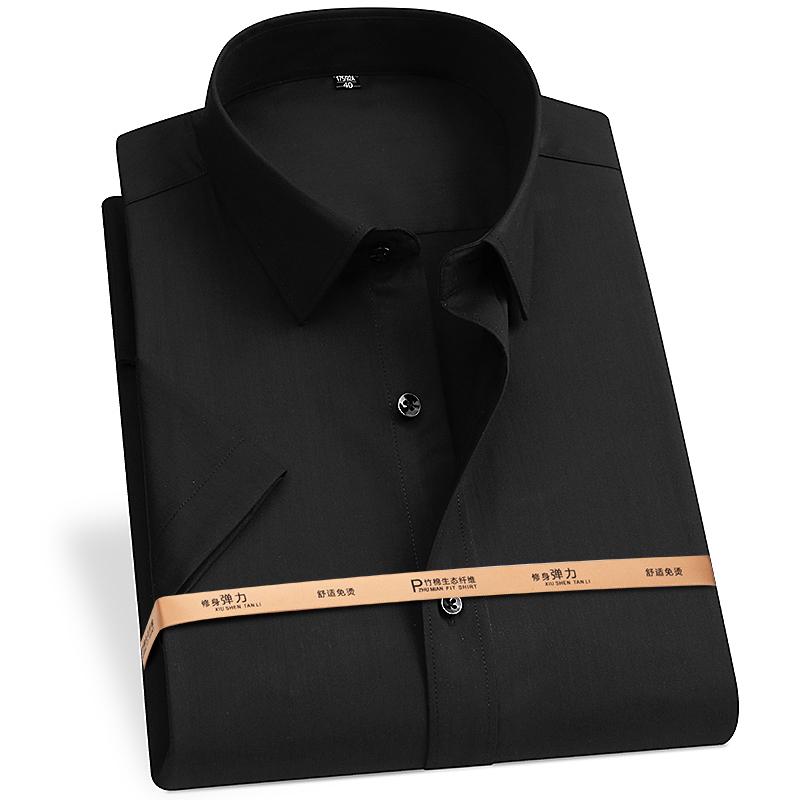 

High Quality Bamboo Fiber Men s Short Sleeved Shirt For Summer Cool Breathable Fit No Ironing Business Social Top S-6XL-7XL-8XL 4XL чорний