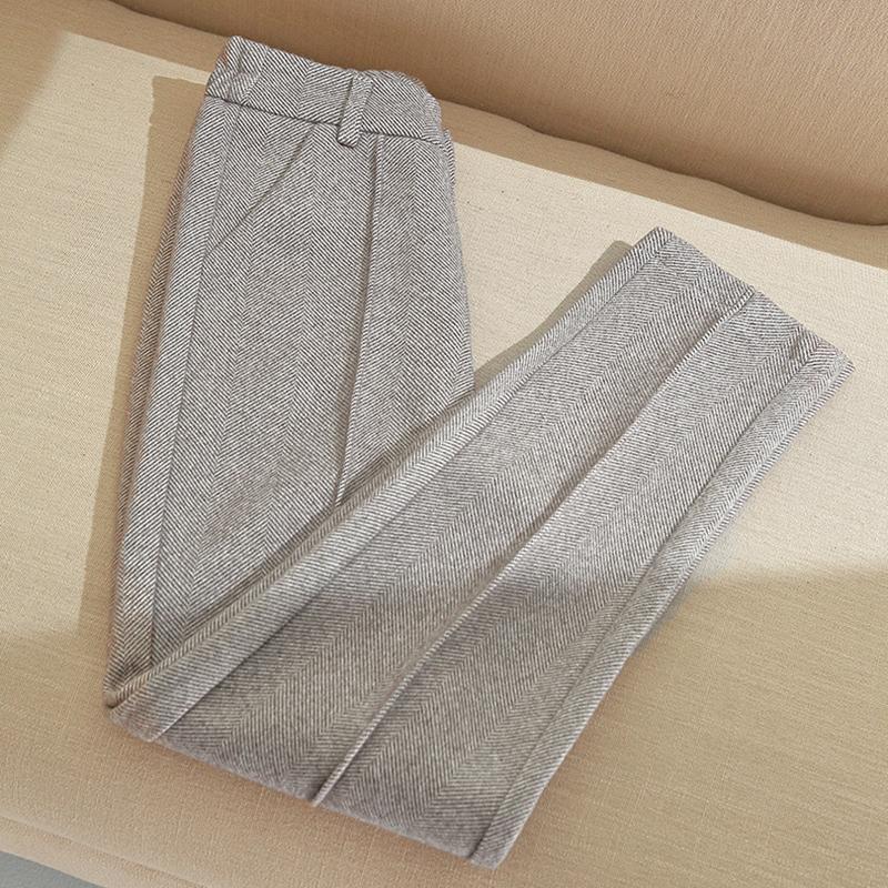 Hohe Taille Wollmischung Hose Frauen Winter Verdicken Plüsch Gefüttert Harem Pantalones Büro Casual Warm Knöchellangen Woll Spodnie
