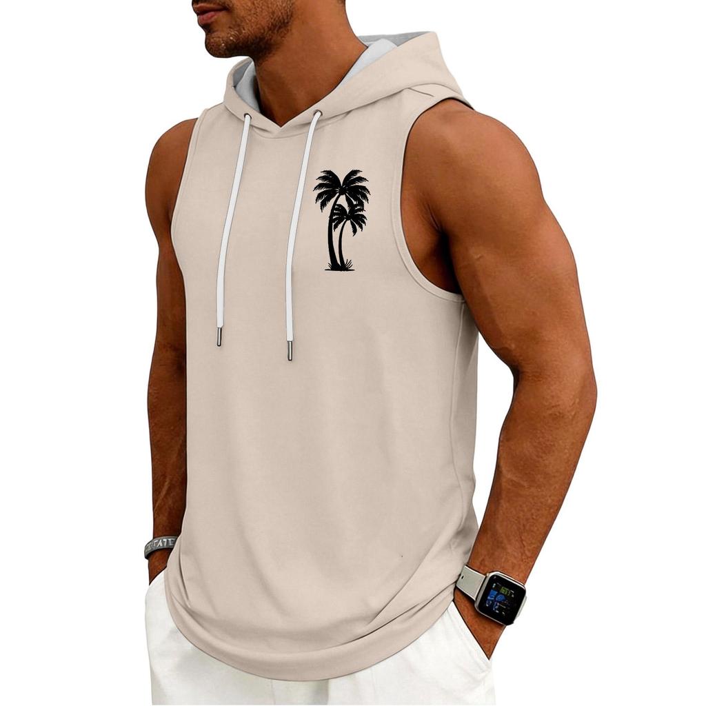 Men's Tank Top Gym Sleeveless Hoodie Shirt Washed Sports Muscle Shirts Fitness Vest With Hood
