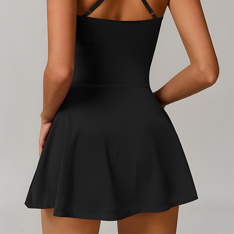 Seamless Stretch Yoga Tennis Skirt Women'S Fitness Sports Cross Suspender One-Piece Dress Summer