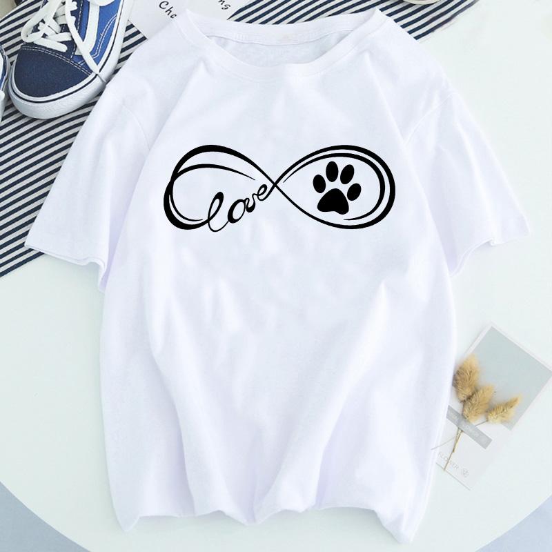 Women Dog Paw Print Short Sleeve Fashion Printed Summer Lady Womens Clothing Tops T-Shirt Shirt Tees Female T Shirt