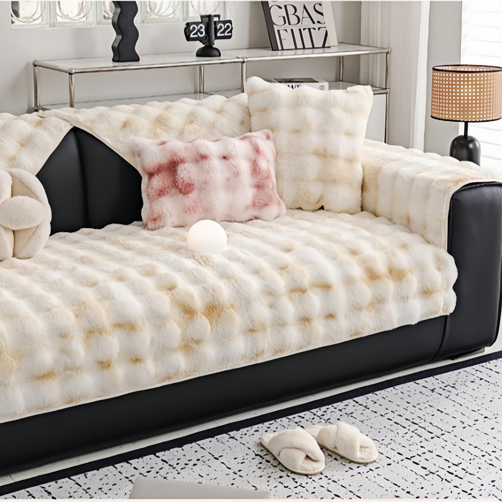 Thicken Tie-Dye Imitation Rabbit Fur Plush Sofa Slipcover Non-Slip Soft Sofa Towel Couch Cover For Living Room Modern Home Decor