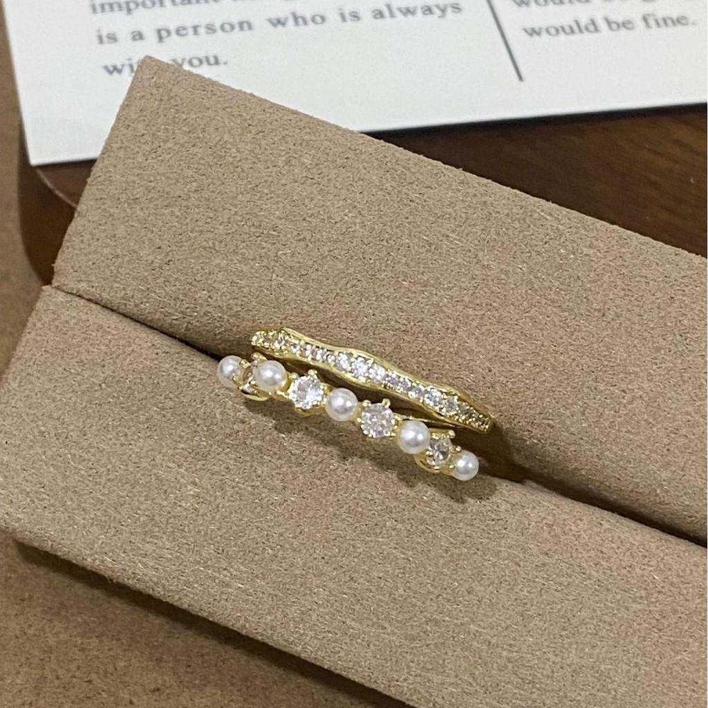 Eleganter Zirkon-Perlen-Offener Ring Damen Nischen-Design: Luxuriöser und vielseitiger Schmuck