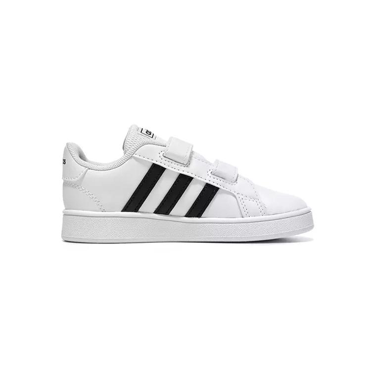 Adidas Neo GRAND COURT Hook and loop Abrasion Resistant Low top Skateboard Shoes White Black Infant And Toddler EF0118
