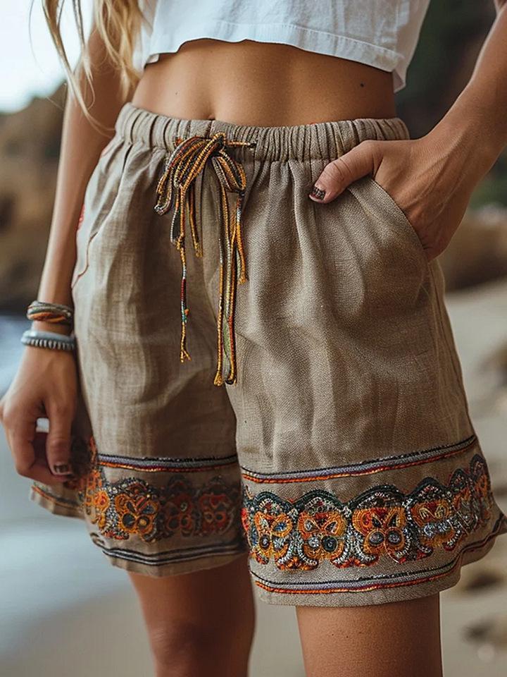 Pantaloncini Casual da Donna con Stampa Floreale Retrò Europei e Americani 2025